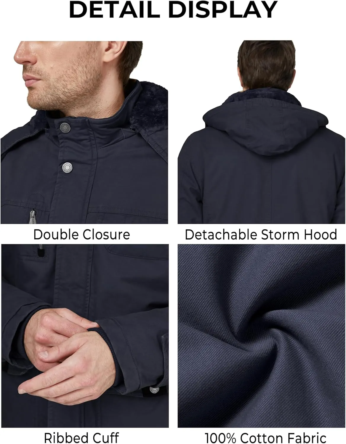 WenVen Men's Winter Thicken Cotton Parka Jacket Warm Coat with Removable Hood