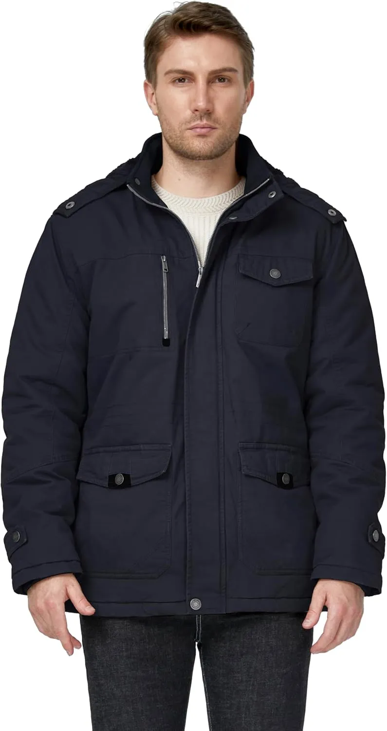 WenVen Men's Winter Thicken Cotton Parka Jacket Warm Coat with Removable Hood