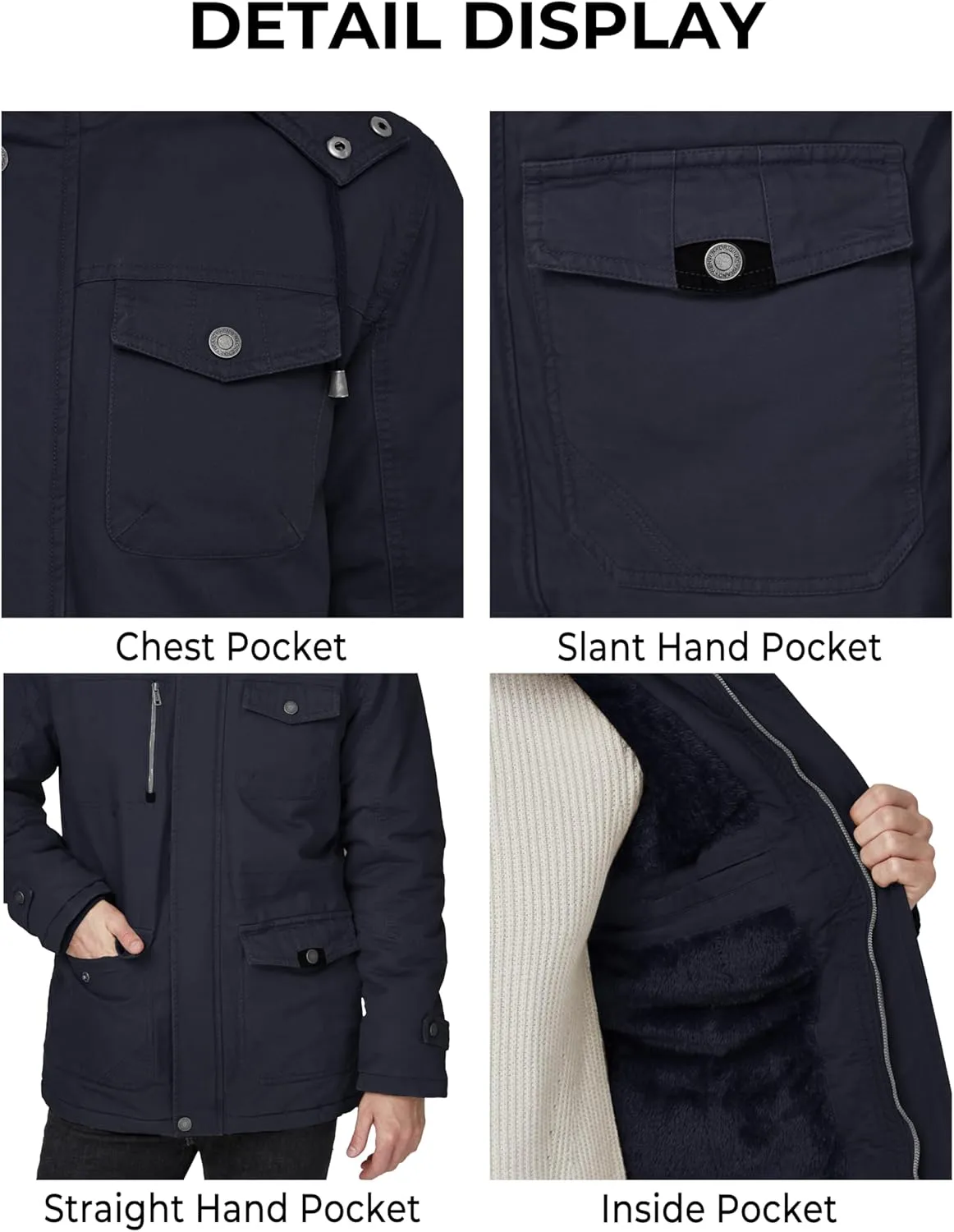 WenVen Men's Winter Thicken Cotton Parka Jacket Warm Coat with Removable Hood