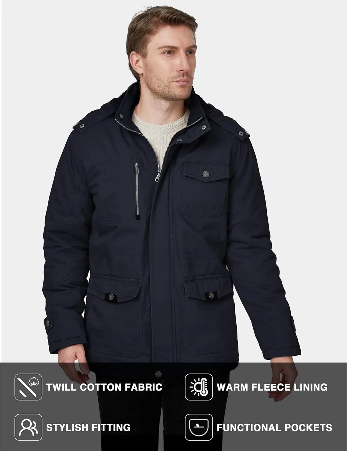 WenVen Men's Winter Thicken Cotton Parka Jacket Warm Coat with Removable Hood