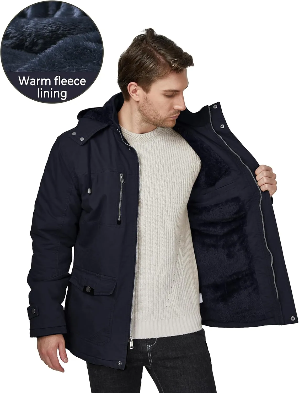 WenVen Men's Winter Thicken Cotton Parka Jacket Warm Coat with Removable Hood