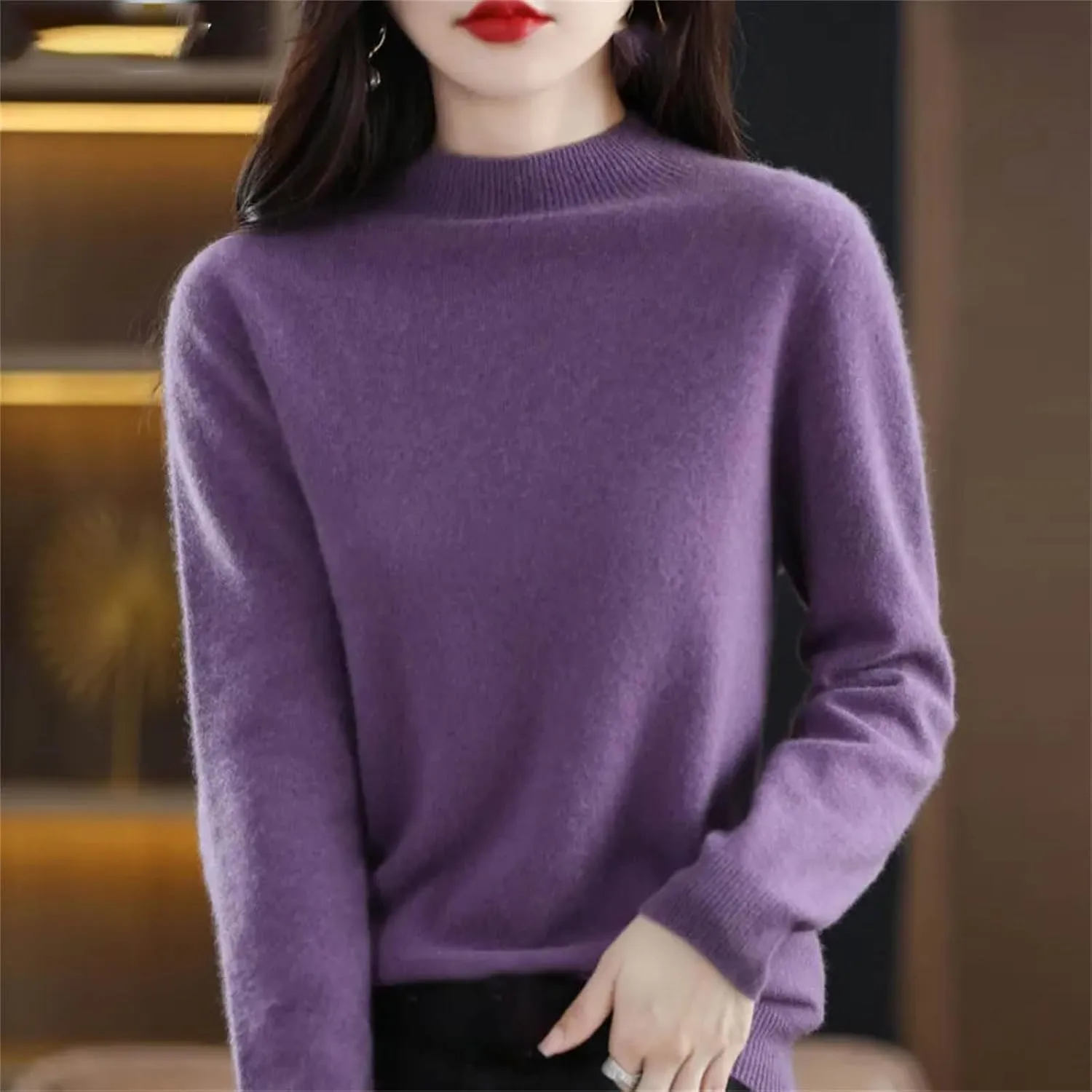 Women Pullover Wool Sweater Half Turtleneck Cashmere Jumper Basal Top Female Jacket