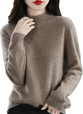 Women Pullover Wool Sweater Half Turtleneck Cashmere Jumper Basal Top Female Jacket