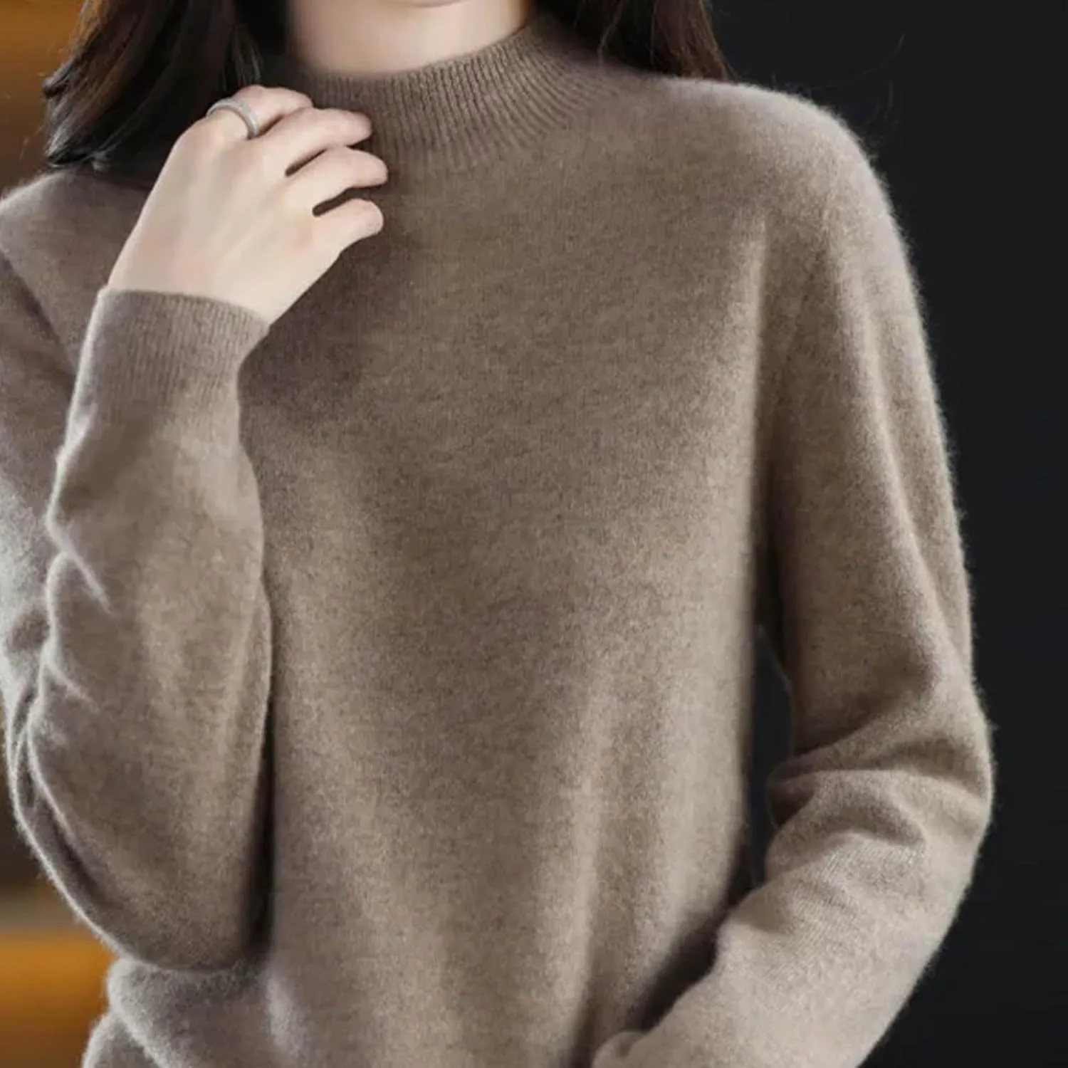 Women Pullover Wool Sweater Half Turtleneck Cashmere Jumper Basal Top Female Jacket