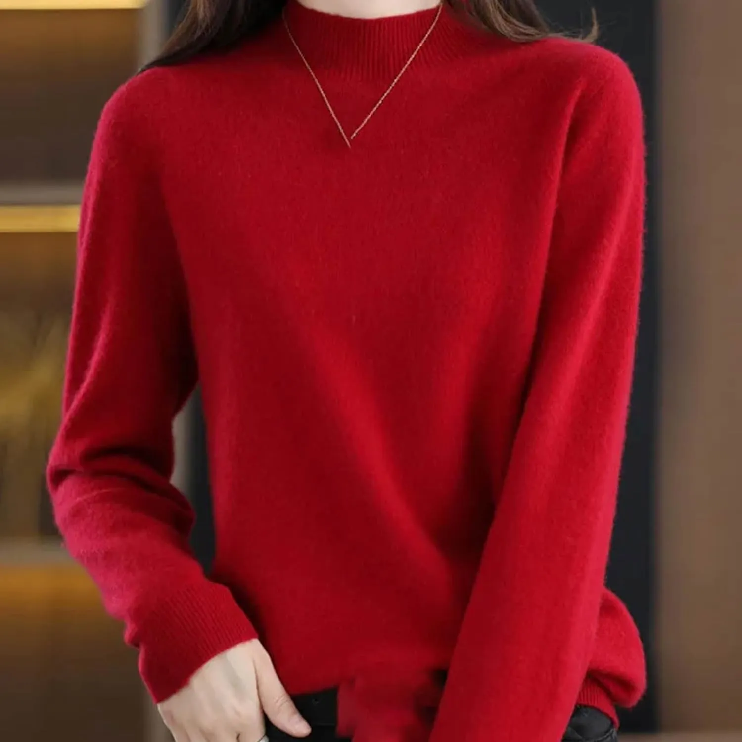 Women Pullover Wool Sweater Half Turtleneck Cashmere Jumper Basal Top Female Jacket