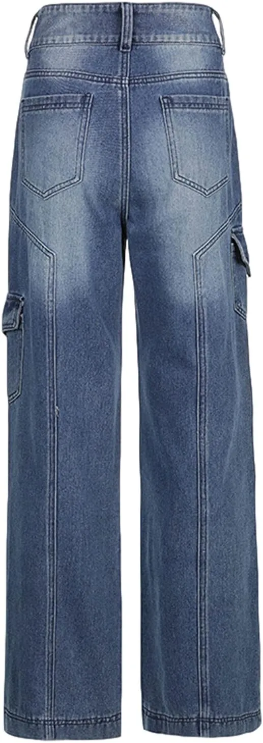 Women's Baggy Denim Pants High Waisted Y2K Wide Leg Oversized Plus Size Boyfriend Cargo Jeans Streetwear Trousers