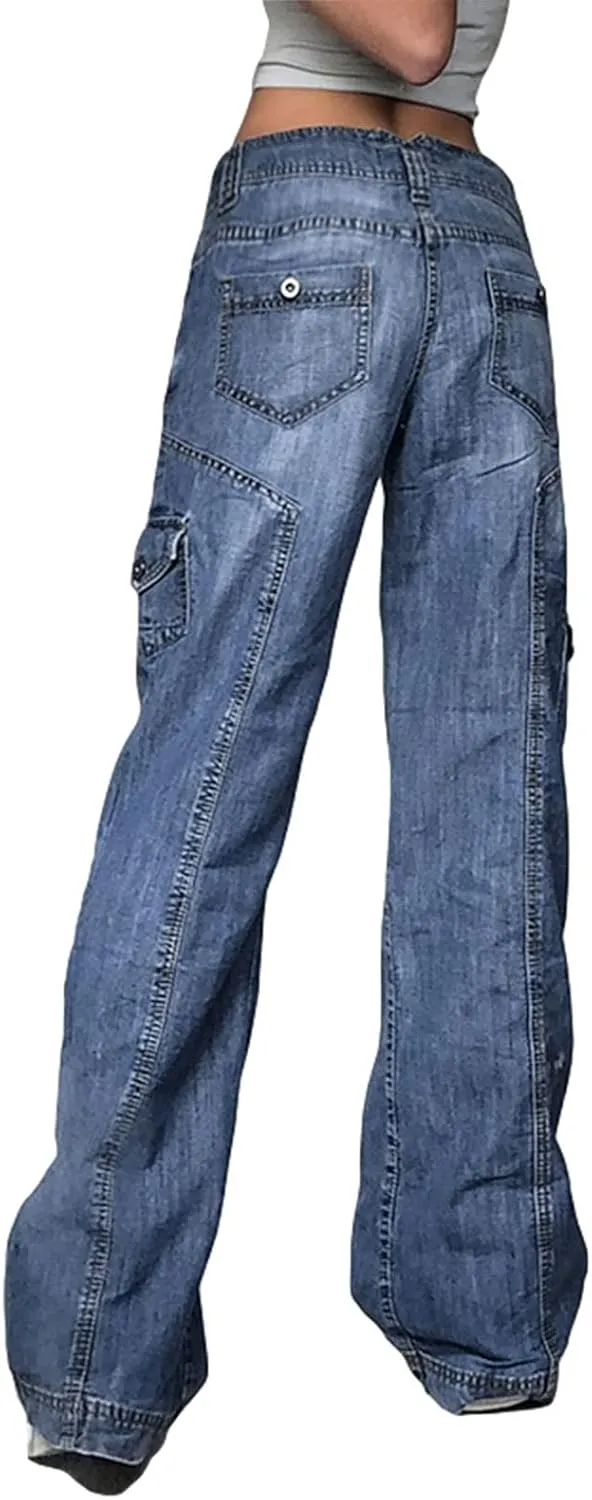 Women's Baggy Denim Pants High Waisted Y2K Wide Leg Oversized Plus Size Boyfriend Cargo Jeans Streetwear Trousers