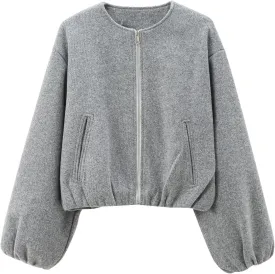 Womens Cropped Bomber Jacket Casual Zip Up Varsity Jackets Trendy Outwear Coats with Welt Pockets