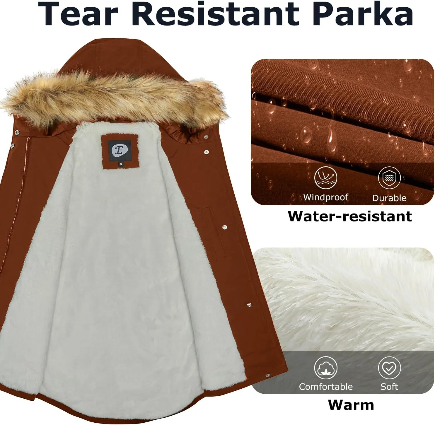 Women's Fur Hood Winter Parka Thicken Winter Jacket Coat Hooded Puffer Coat with Removable Fur Trim