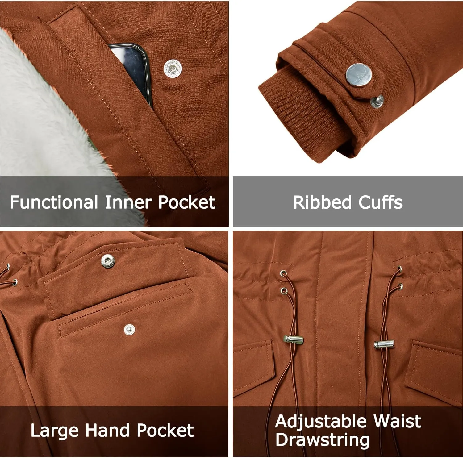 Women's Fur Hood Winter Parka Thicken Winter Jacket Coat Hooded Puffer Coat with Removable Fur Trim