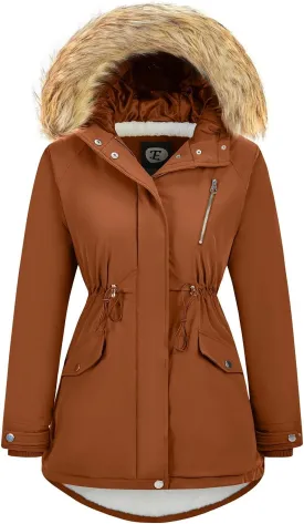 Women's Fur Hood Winter Parka Thicken Winter Jacket Coat Hooded Puffer Coat with Removable Fur Trim
