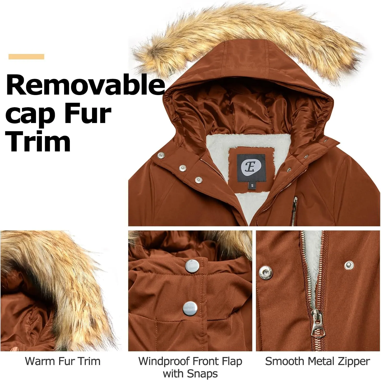 Women's Fur Hood Winter Parka Thicken Winter Jacket Coat Hooded Puffer Coat with Removable Fur Trim