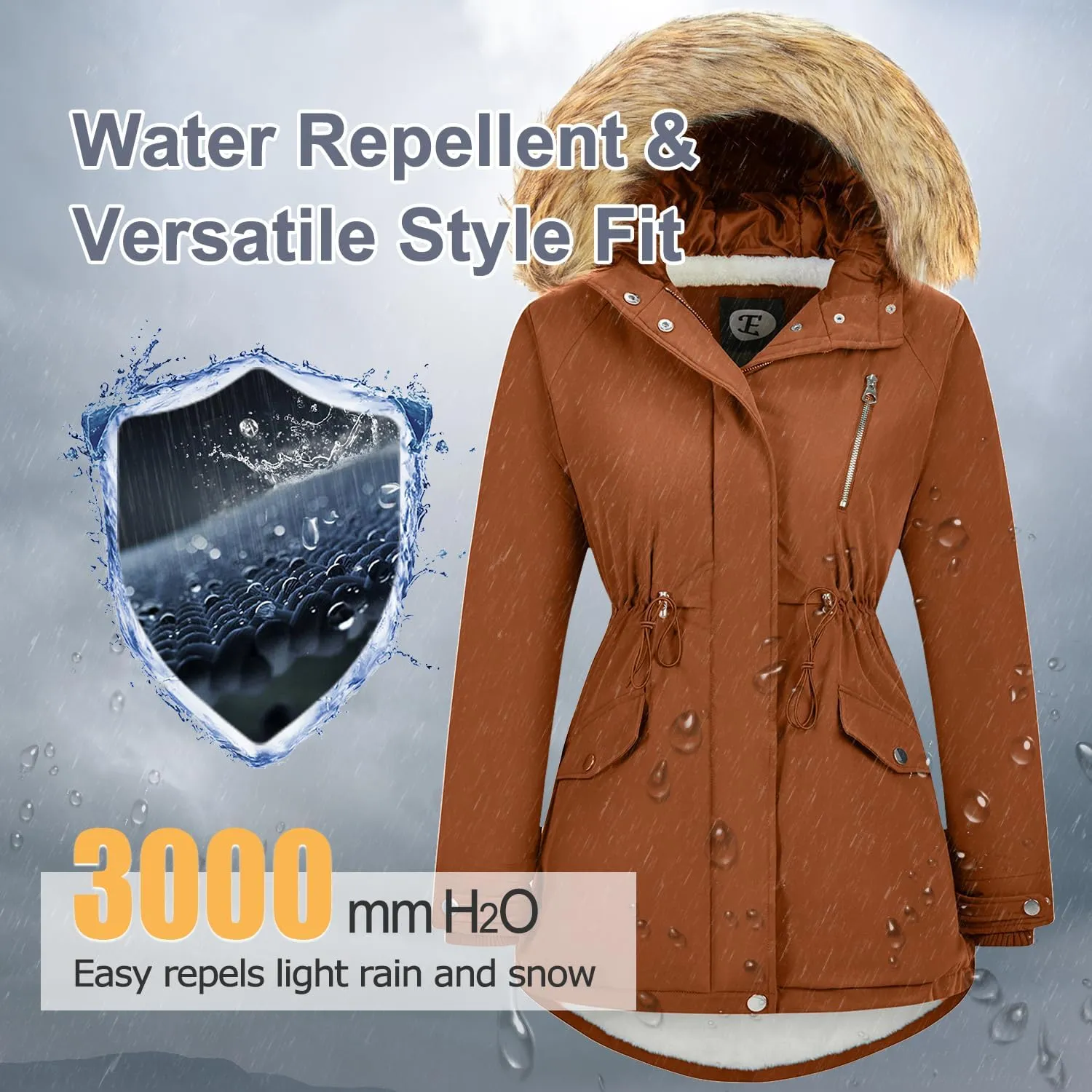 Women's Fur Hood Winter Parka Thicken Winter Jacket Coat Hooded Puffer Coat with Removable Fur Trim