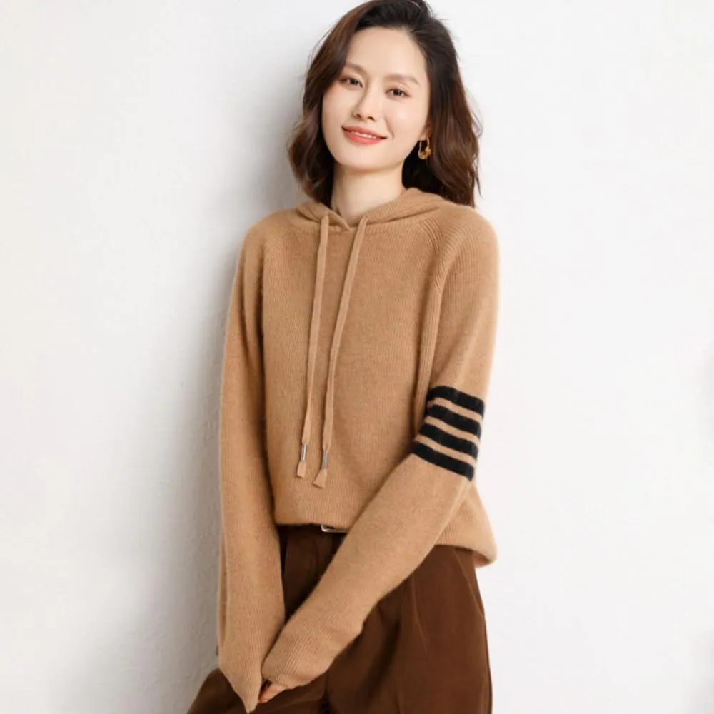 Women's Long Sleeve Hoodie Cashmere and Wool Blend Pullover Tops Sweater
