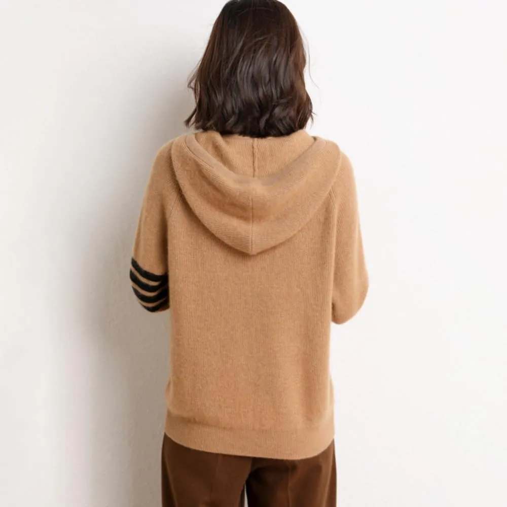 Women's Long Sleeve Hoodie Cashmere and Wool Blend Pullover Tops Sweater