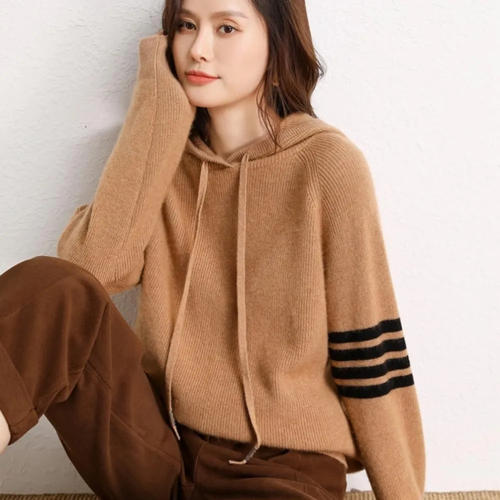Women's Long Sleeve Hoodie Cashmere and Wool Blend Pullover Tops Sweater