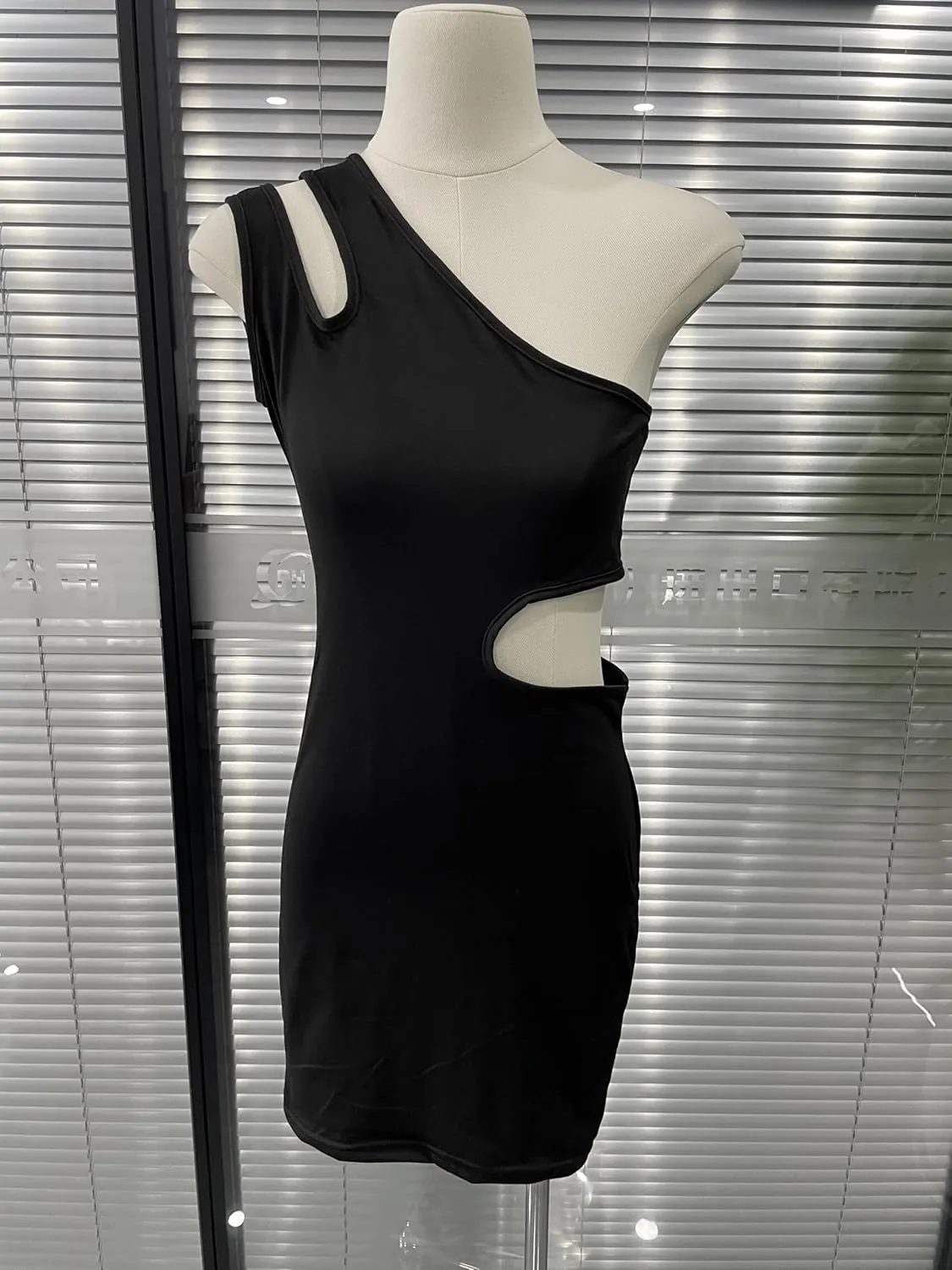 Womens Sexy One Shoulder Bodycon Mini Dress Cut Out Sleeveless Party Club Going Out Short Dresses