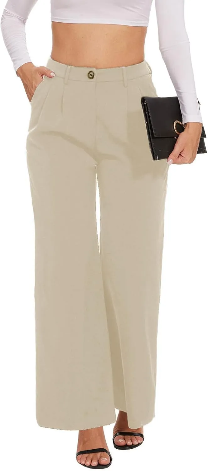 Women's Wide Leg Dress Pants High Waisted Loose Fit Business Casual Work Trousers with Pockets 2025