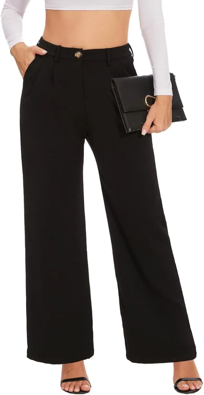Women's Wide Leg Dress Pants High Waisted Loose Fit Business Casual Work Trousers with Pockets 2025