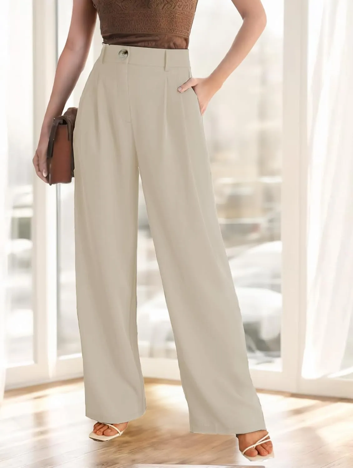 Women's Wide Leg Dress Pants High Waisted Loose Fit Business Casual Work Trousers with Pockets 2025